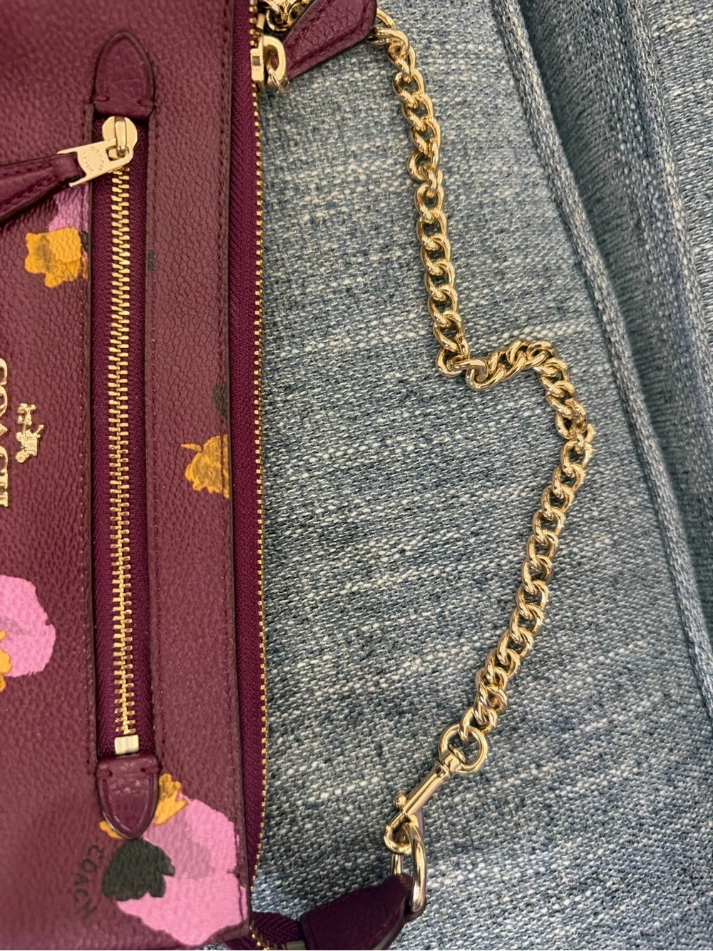 COACH 65152 Nolita 24 Wristlet Burgundy Purple Pebble Leather floral chain bag